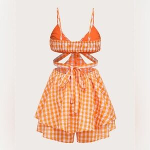 Orange/white  check SHEIN dress. Perfect for summer or game day outfit!